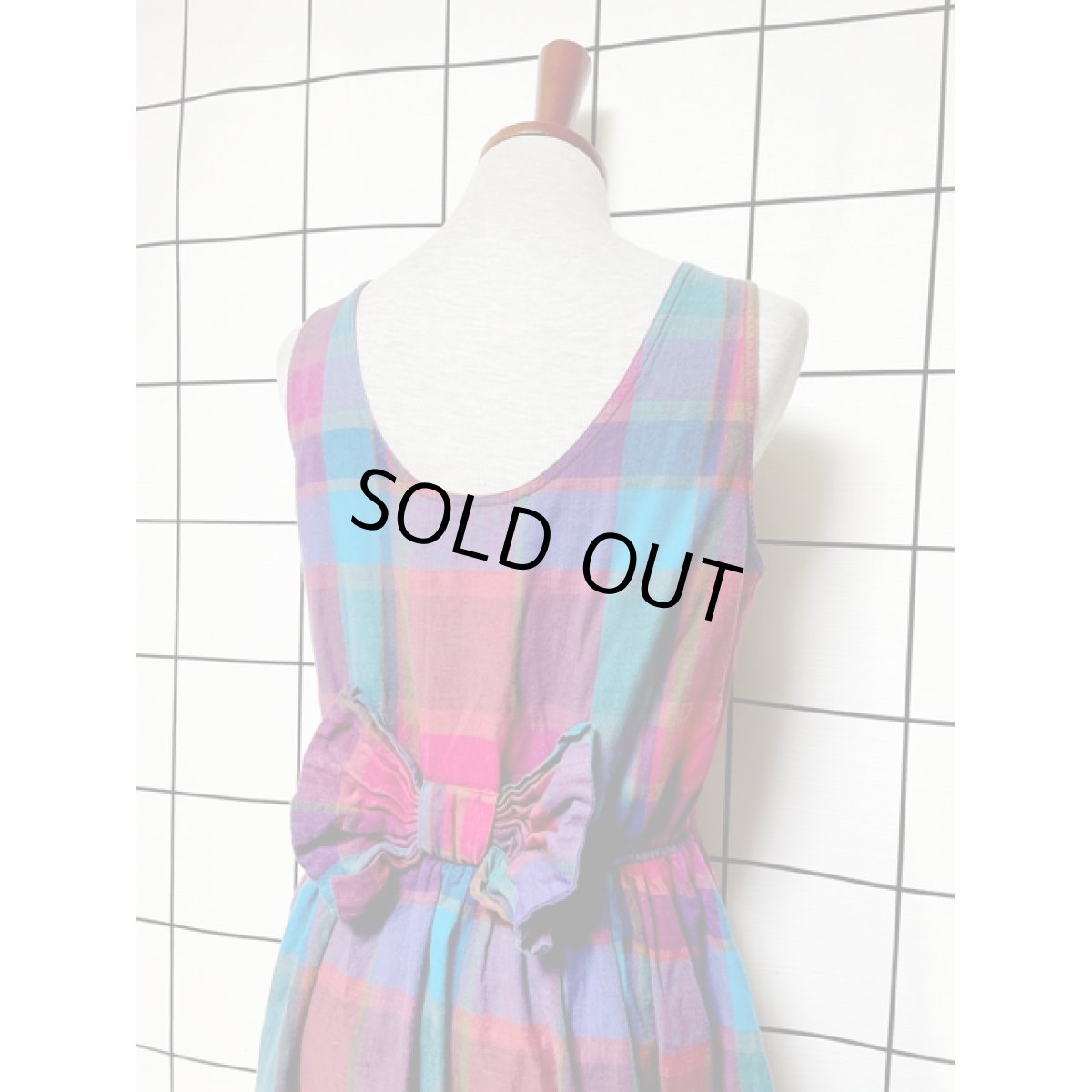 画像4: チェック柄 バックリボン レトロ アメリカ古着 ヴィンテージジャンパースカート (4)