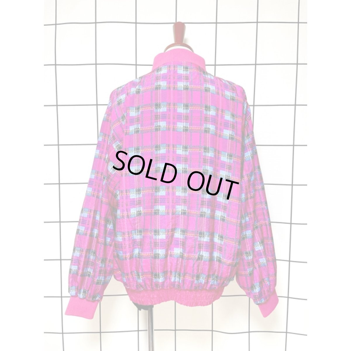 画像2: チェック柄 ハイネック オーバーサイズ ジップアップ アメリカ古着 ジャンパー ヴィンテージブルゾンジャケット (2)