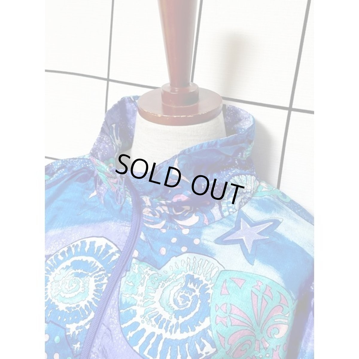 画像4: スター ドット 貝柄 ハイネック オーバーサイズ ジップアップ アメリカ古着 ジャンパー ヴィンテージブルゾンジャケット (4)