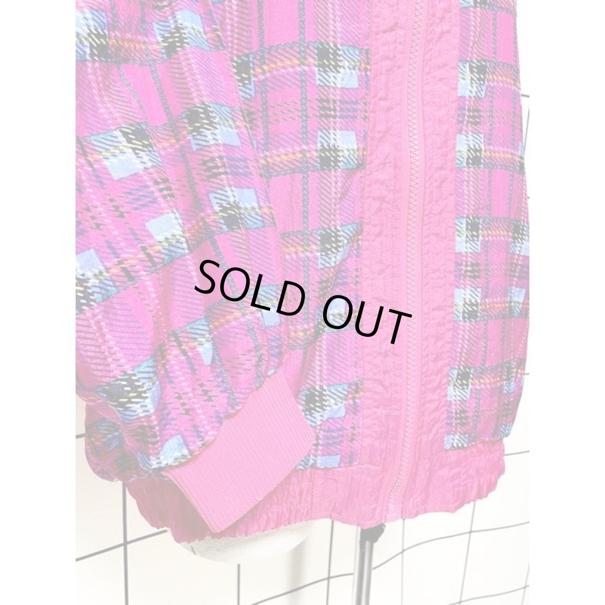 画像7: チェック柄 ハイネック オーバーサイズ ジップアップ アメリカ古着 ジャンパー ヴィンテージブルゾンジャケット (7)