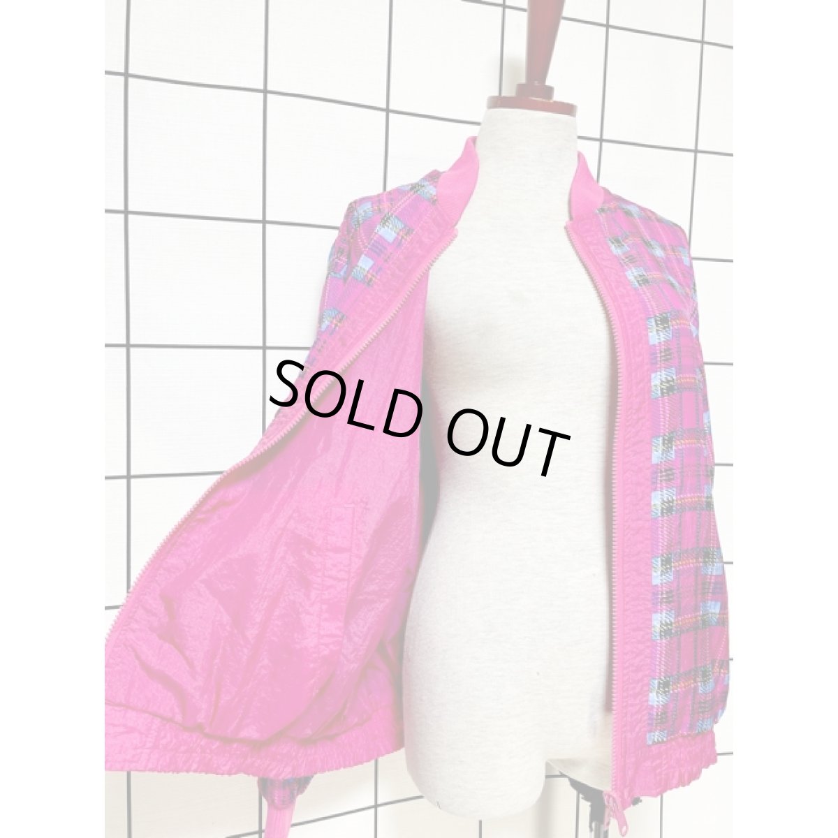 画像8: チェック柄 ハイネック オーバーサイズ ジップアップ アメリカ古着 ジャンパー ヴィンテージブルゾンジャケット (8)