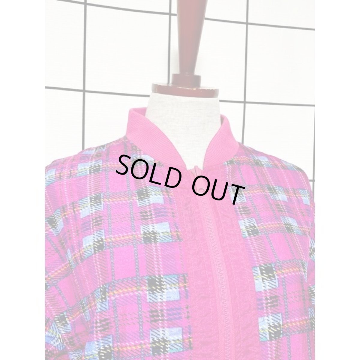 画像5: チェック柄 ハイネック オーバーサイズ ジップアップ アメリカ古着 ジャンパー ヴィンテージブルゾンジャケット (5)