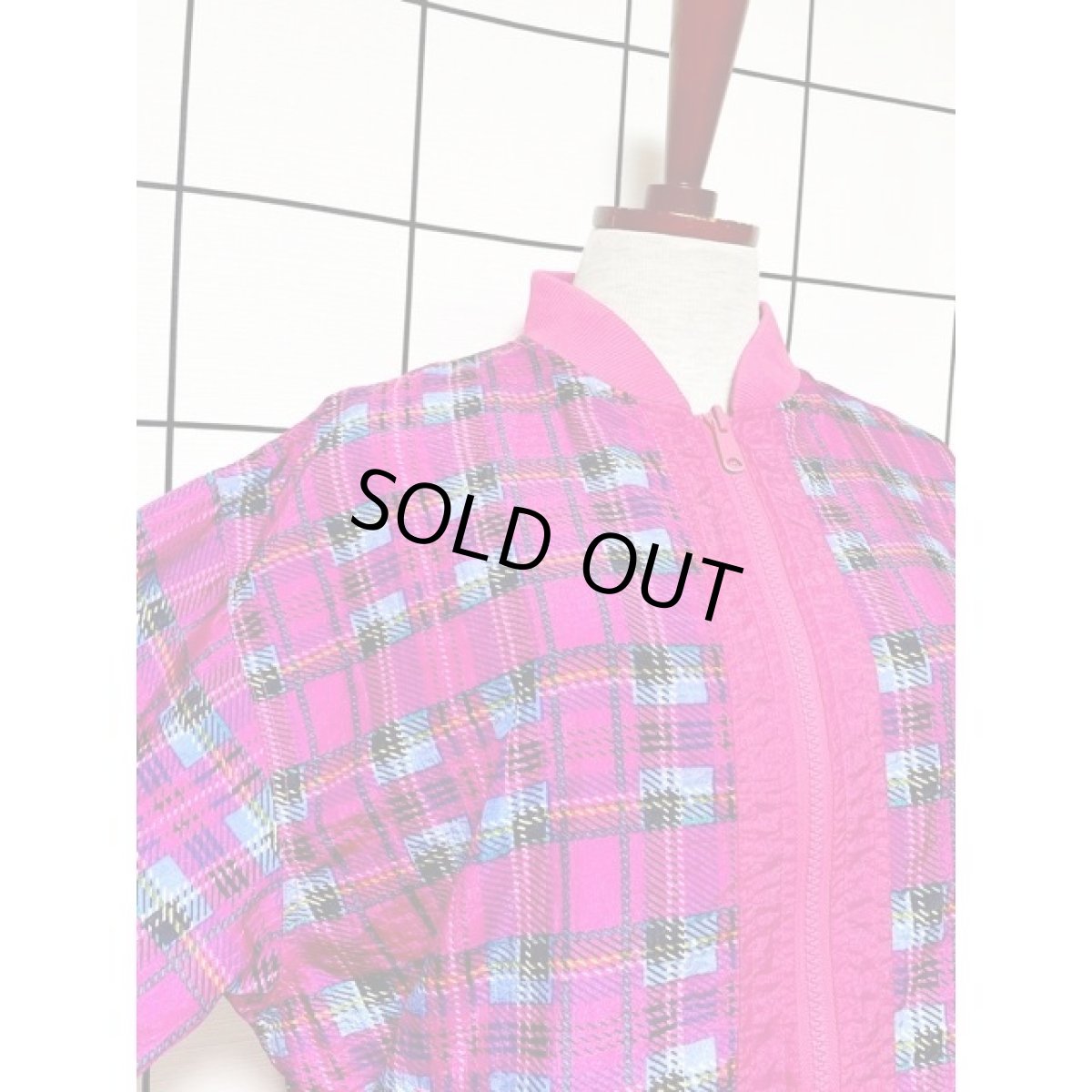 画像6: チェック柄 ハイネック オーバーサイズ ジップアップ アメリカ古着 ジャンパー ヴィンテージブルゾンジャケット (6)