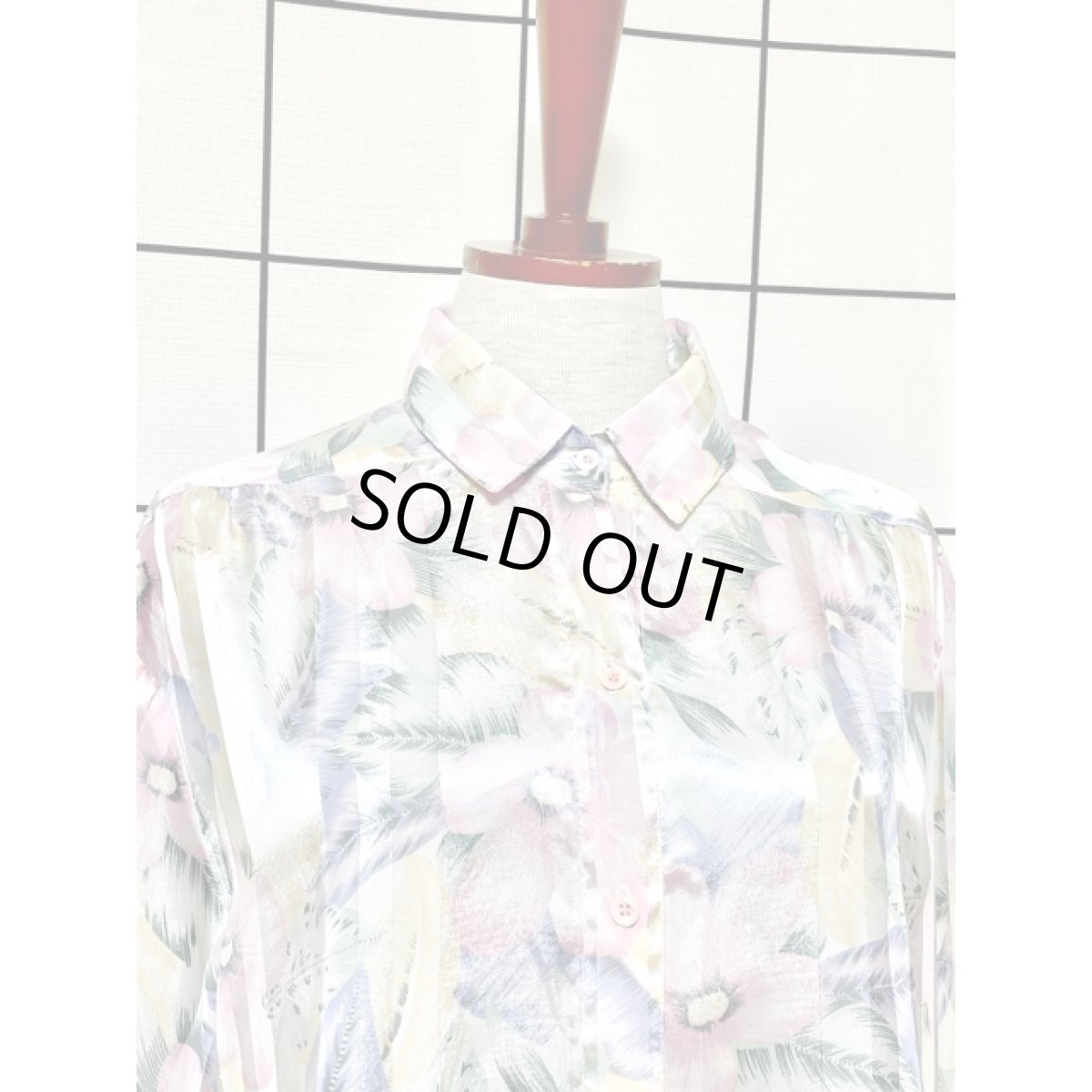 画像5: 花柄 ストライプ レトロ アメリカ古着 長袖 シャツ ヴィンテージブラウス (5)