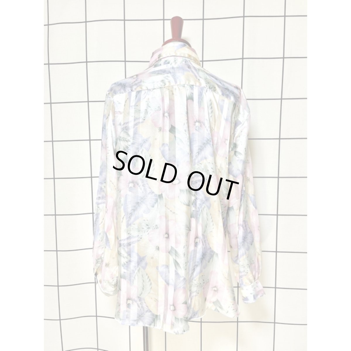 画像2: 花柄 ストライプ レトロ アメリカ古着 長袖 シャツ ヴィンテージブラウス (2)