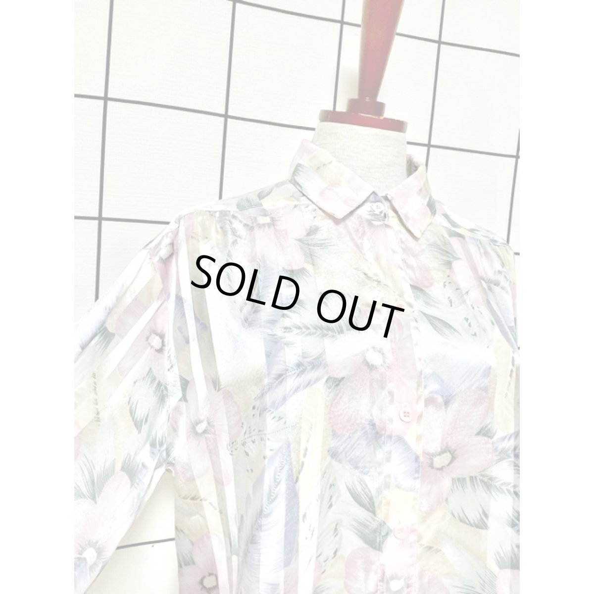 画像6: 花柄 ストライプ レトロ アメリカ古着 長袖 シャツ ヴィンテージブラウス (6)