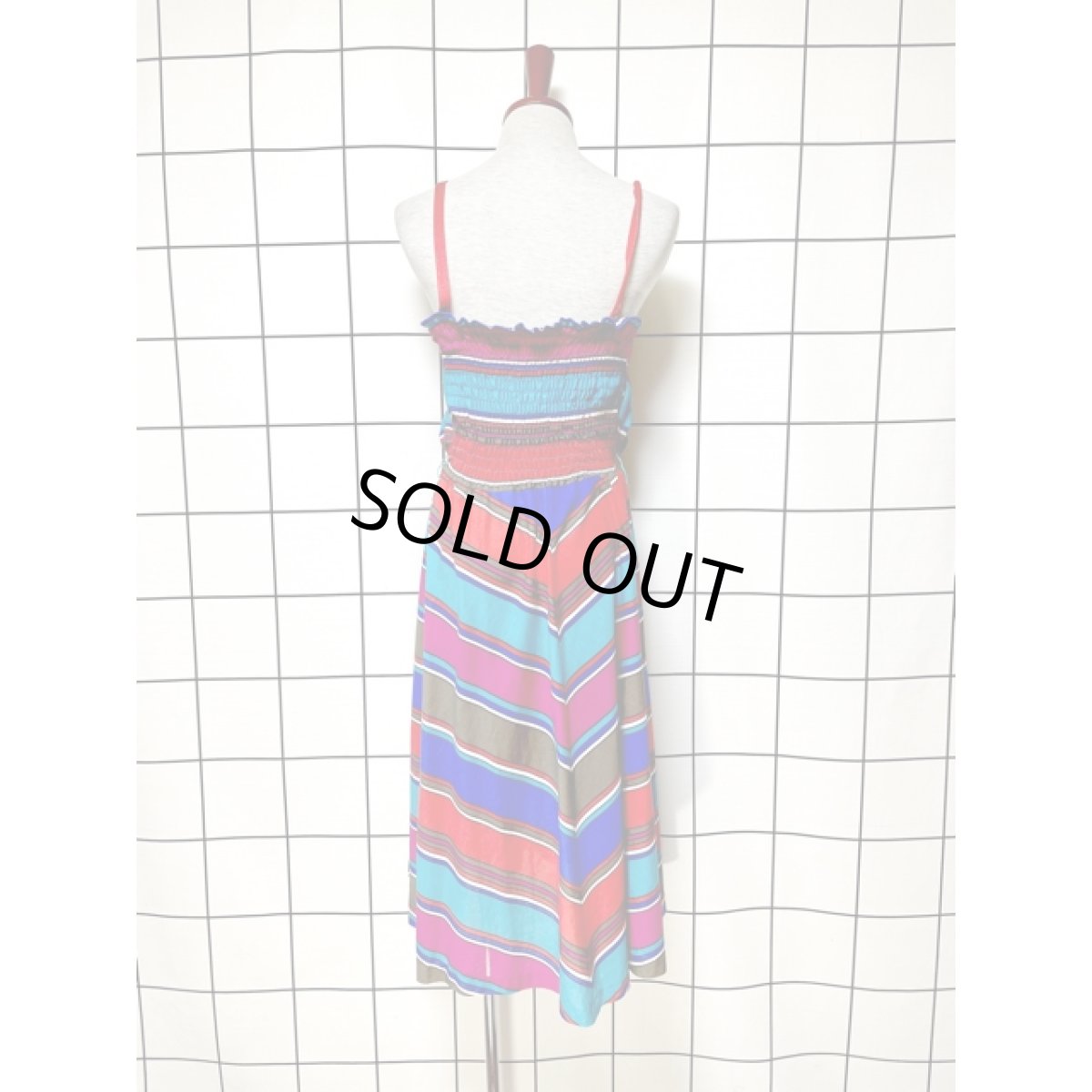 画像3: ストライプ柄 ウエストゴム  重ね着にも便利 レトロ アメリカ古着 キャミワンピース (3)