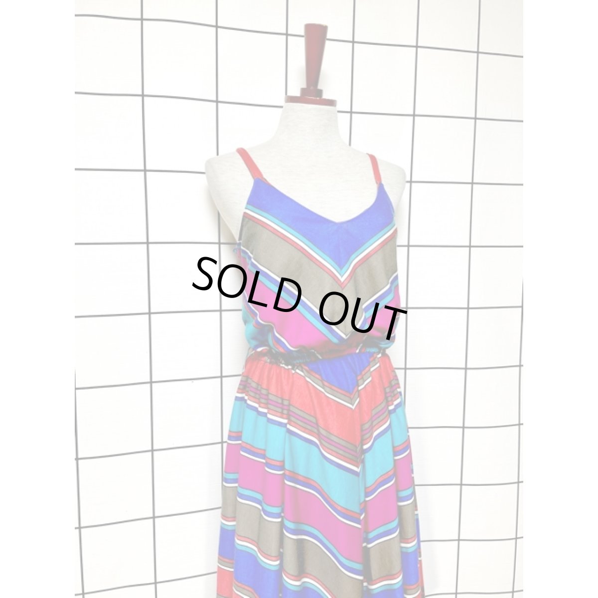 画像4: ストライプ柄 ウエストゴム  重ね着にも便利 レトロ アメリカ古着 キャミワンピース (4)