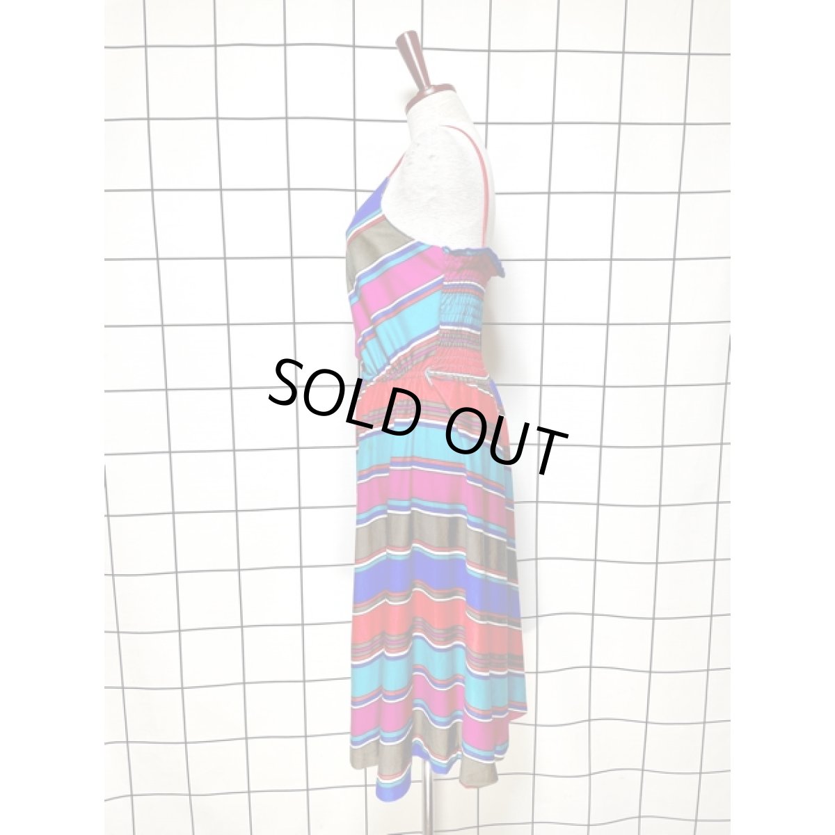 画像2: ストライプ柄 ウエストゴム  重ね着にも便利 レトロ アメリカ古着 キャミワンピース (2)