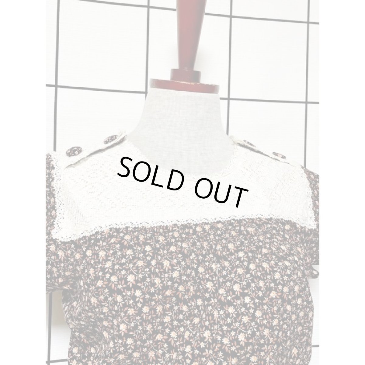 画像7: 小花柄 レース ウエストゴム ガーリー レトロ ノースリーブ アメリカ古着 ヴィンテージワンピース (7)