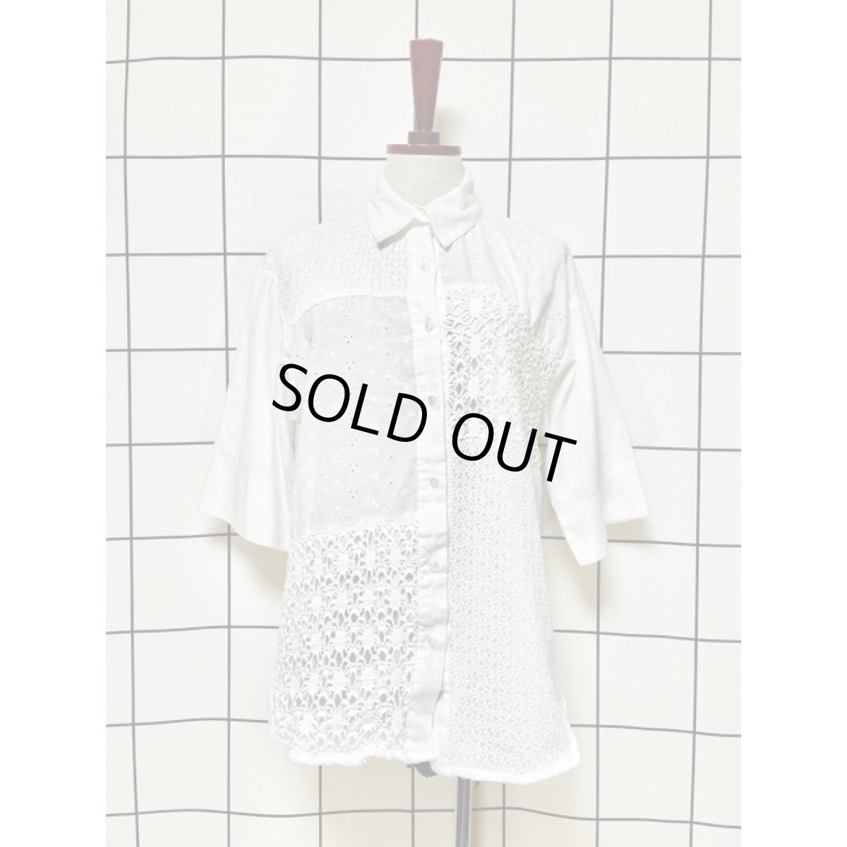 画像1: マルチデザイン アシンメトリー レトロ アメリカ古着 ヴィンテージホワイトブラウス (1)