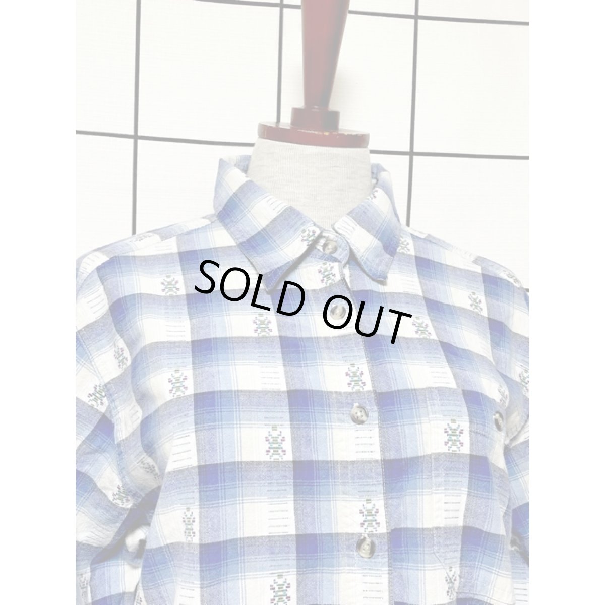 画像5: チェック アメリカ古着 シャツ 長袖 レトロ ヴィンテージブラウス (5)