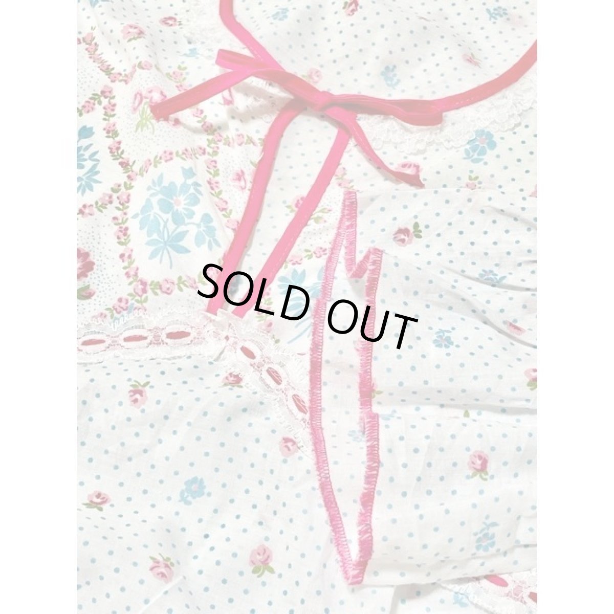 画像10: 花柄 ドット レース リボン レトロ 長袖 ヨーロッパ古着 ヴィンテージロングワンピース (10)