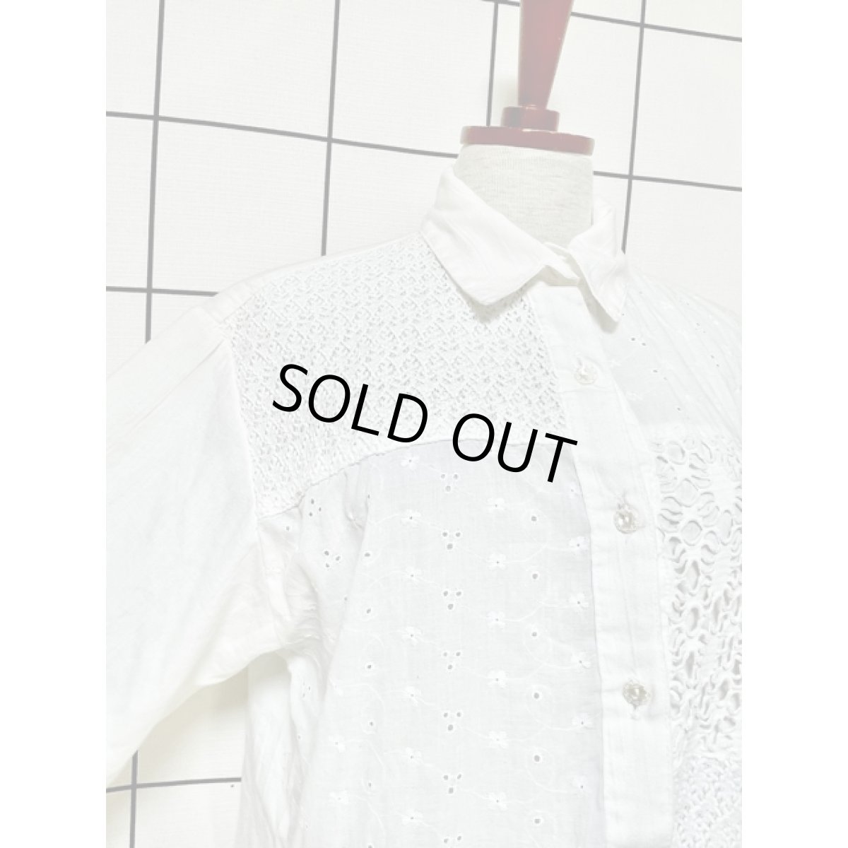 画像6: マルチデザイン アシンメトリー レトロ アメリカ古着 ヴィンテージホワイトブラウス (6)