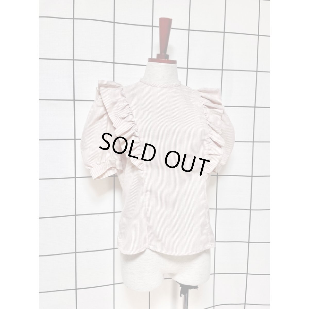 画像3: フリル ストライプ ラメ パフスリーブ アメリカ古着 レトロ シャツ ヴィンテージブラウス (3)