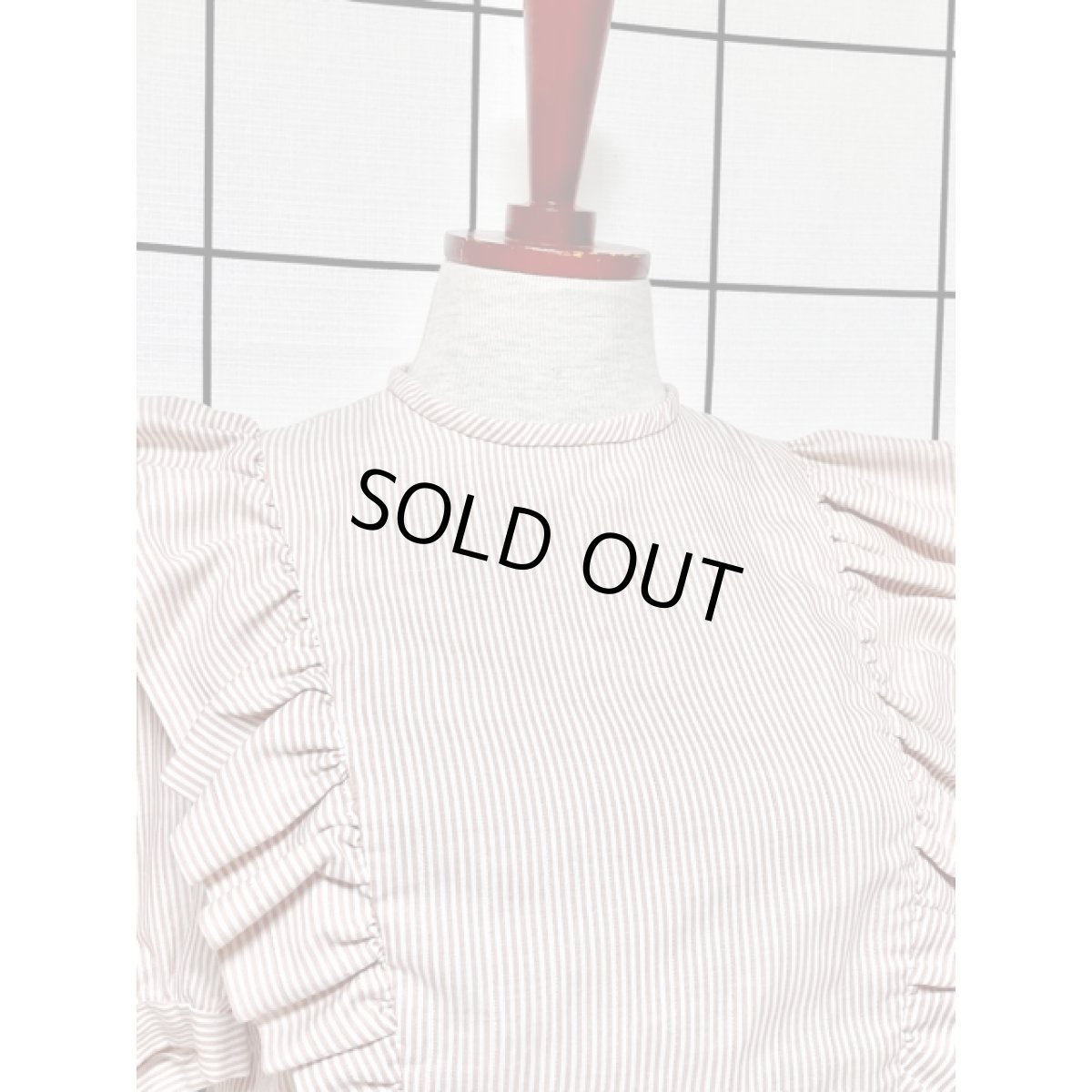 画像5: フリル ストライプ ラメ パフスリーブ アメリカ古着 レトロ シャツ ヴィンテージブラウス (5)