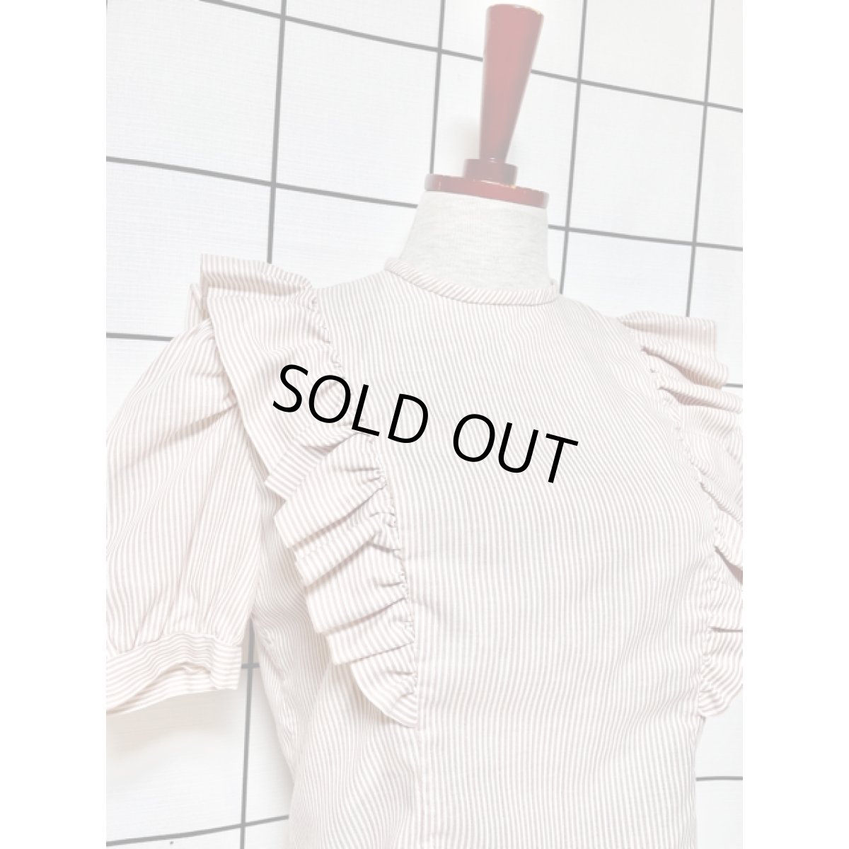 画像6: フリル ストライプ ラメ パフスリーブ アメリカ古着 レトロ シャツ ヴィンテージブラウス (6)