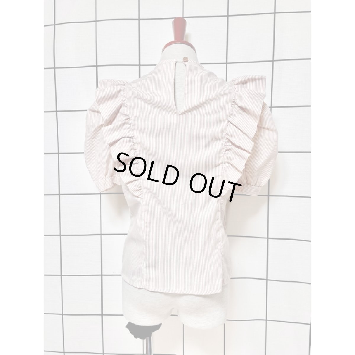 画像2: フリル ストライプ ラメ パフスリーブ アメリカ古着 レトロ シャツ ヴィンテージブラウス (2)