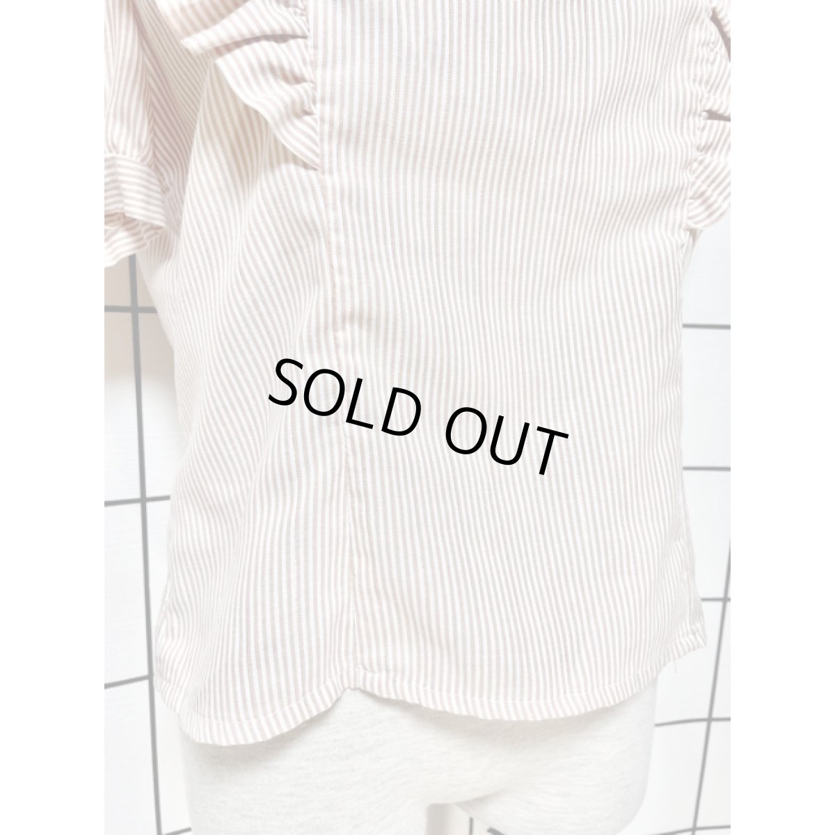 画像7: フリル ストライプ ラメ パフスリーブ アメリカ古着 レトロ シャツ ヴィンテージブラウス (7)