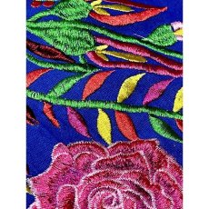 画像14: 花刺繍 袖にも刺繍 ブルー ウエストリボン フォークロア レトロ ヴィンテージワンピース (14)