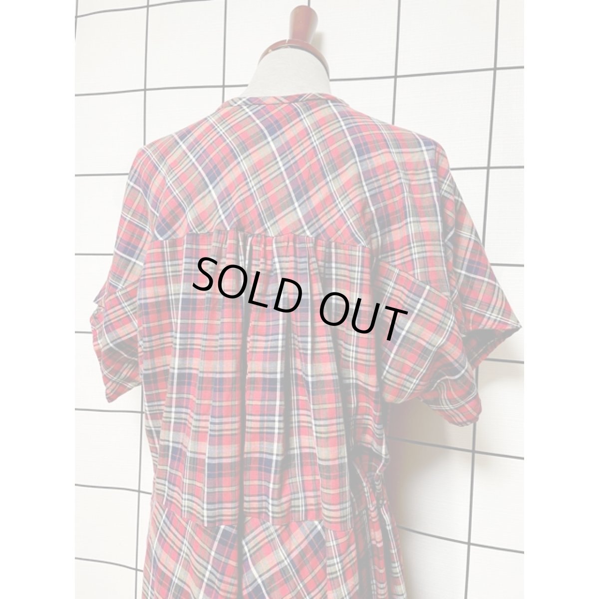 画像3: チェック柄 ウエストゴム ドルマン レトロ アメリカ古着 ヴィンテージワンピース  (3)