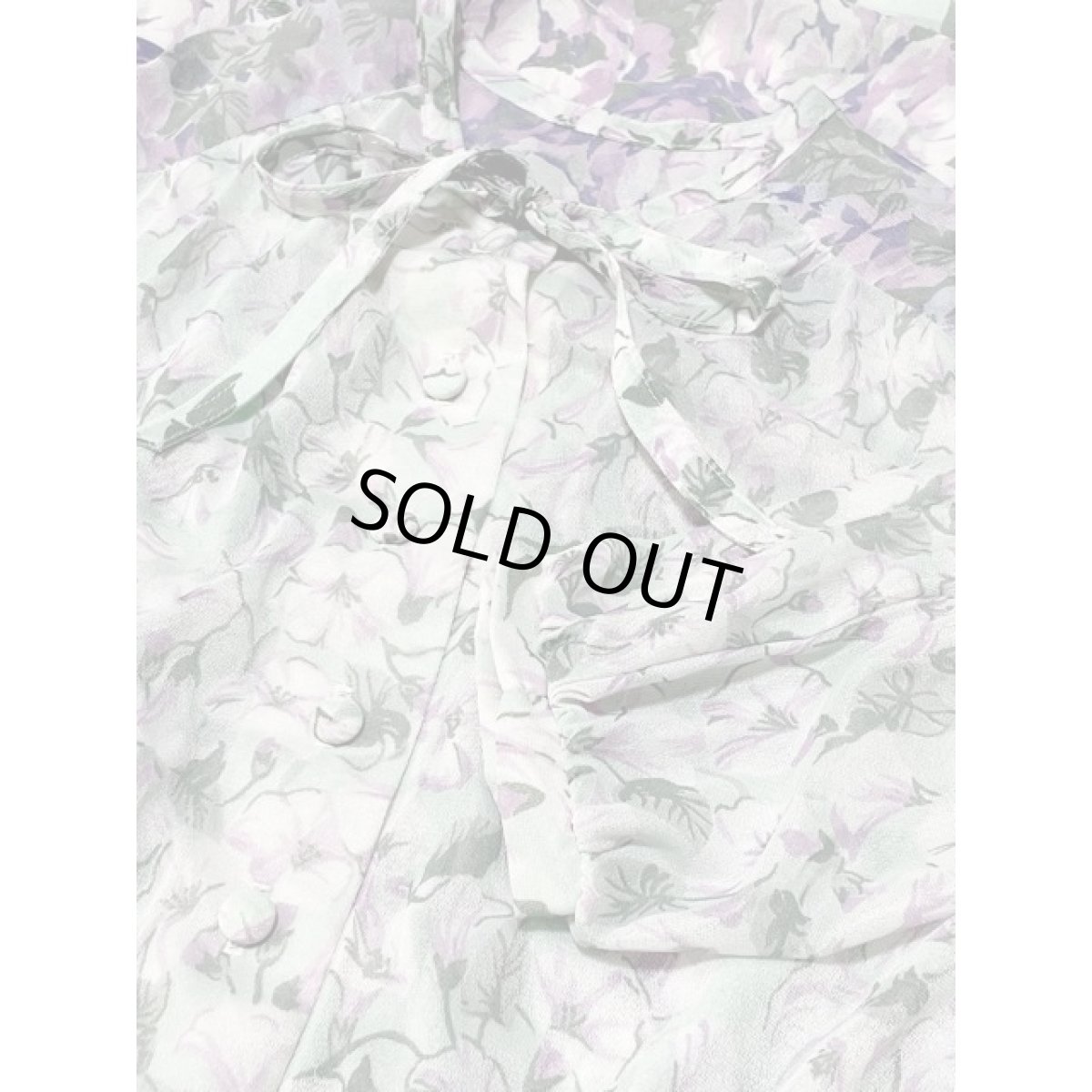 画像11: 透け感 首元リボン 花柄 ウエストゴム レトロ アメリカ古着 ヴィンテージワンピース (11)