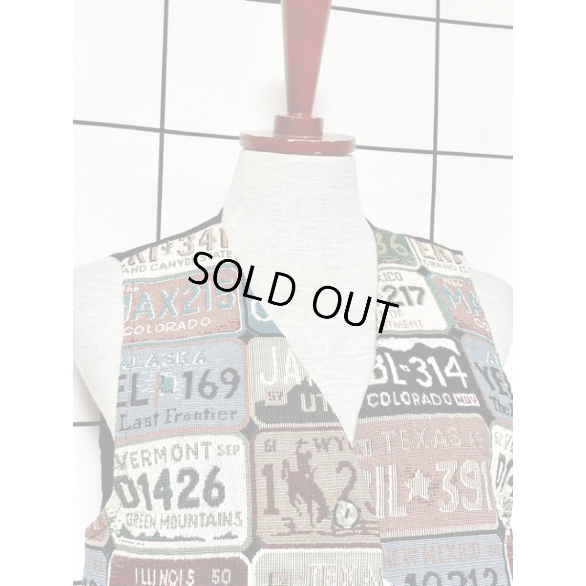 画像6: ナンバープレート模様 レトロ アメリカ古着 ゴブランベスト (6)