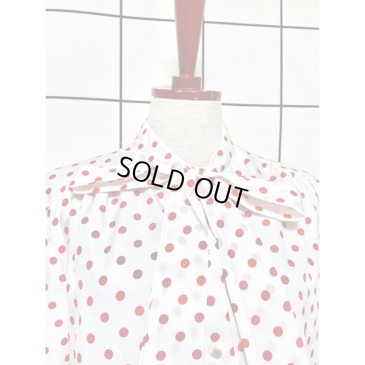 画像5: ドット リボンタイ UNIONMADE ホワイト レッド レトロ シャツ ヴィンテージブラウス (5)