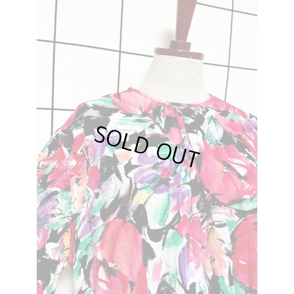 画像6: 総花柄 アート調 ウエストゴム 長袖 レトロ アメリカ古着 ヴィンテージワンピース (6)