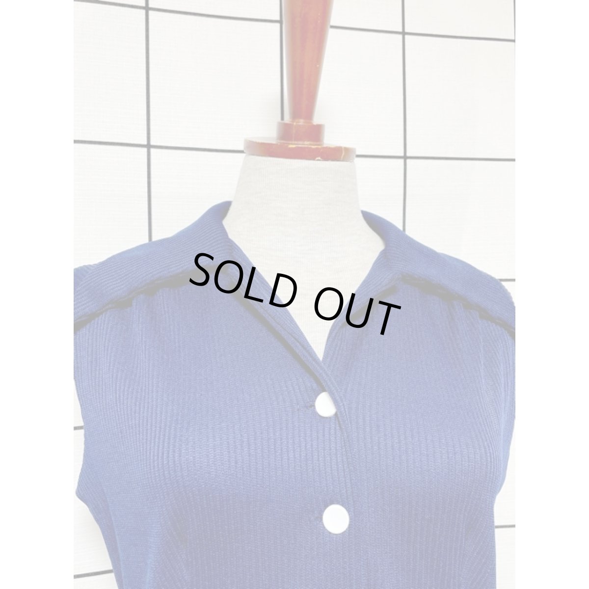 画像6: プリーツ切り替えしデザイン ネイビー ホワイト ノースリーブ レトロクラシカル アメリカ古着 ヴィンテージワンピース (6)