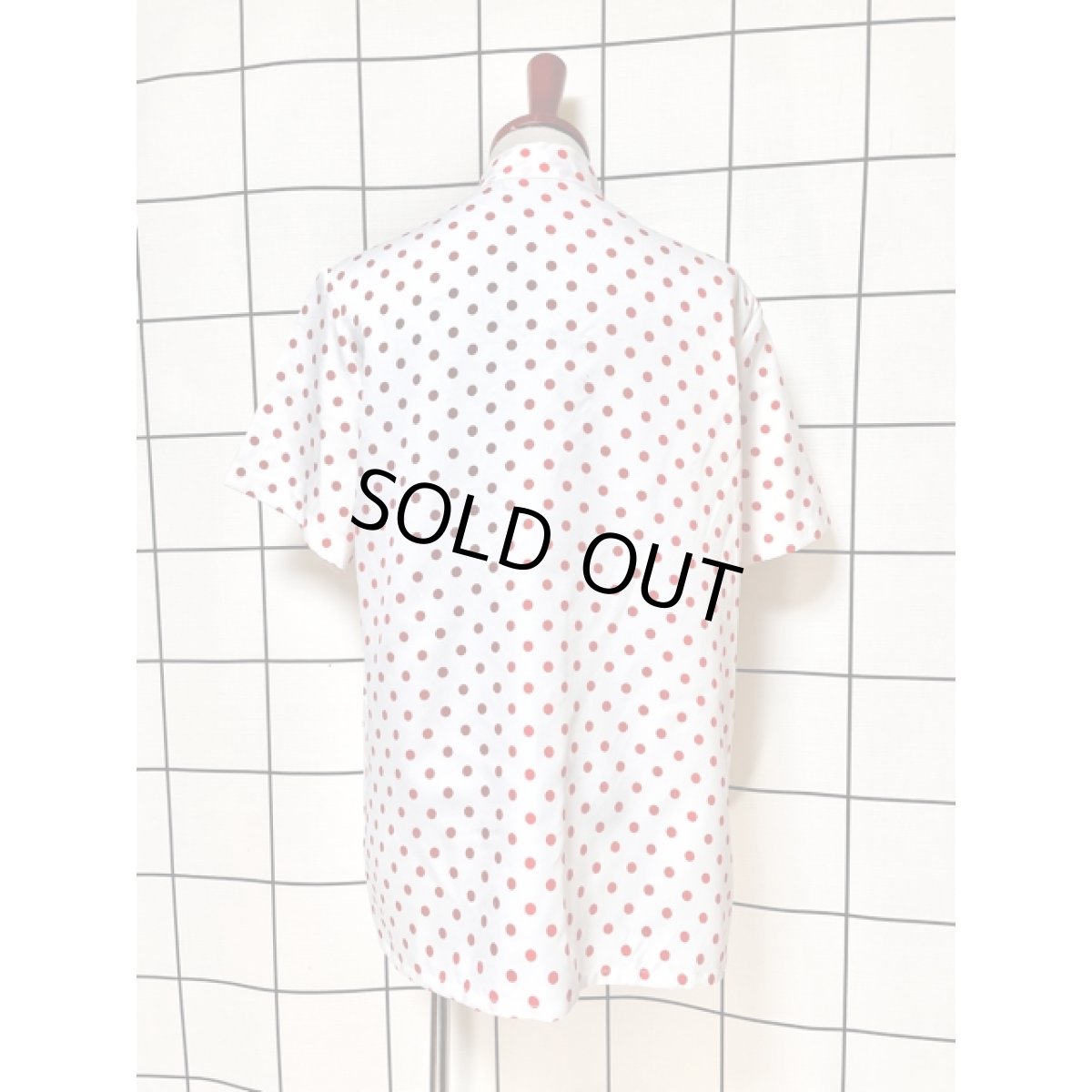 画像2: ドット リボンタイ UNIONMADE ホワイト レッド レトロ シャツ ヴィンテージブラウス (2)