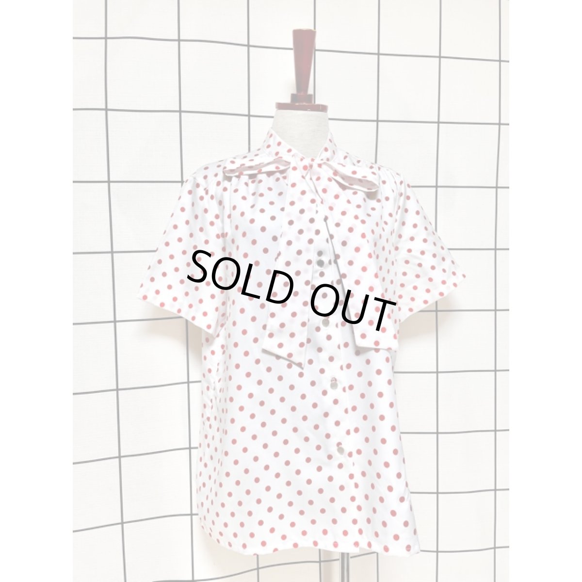 画像3: ドット リボンタイ UNIONMADE ホワイト レッド レトロ シャツ ヴィンテージブラウス (3)