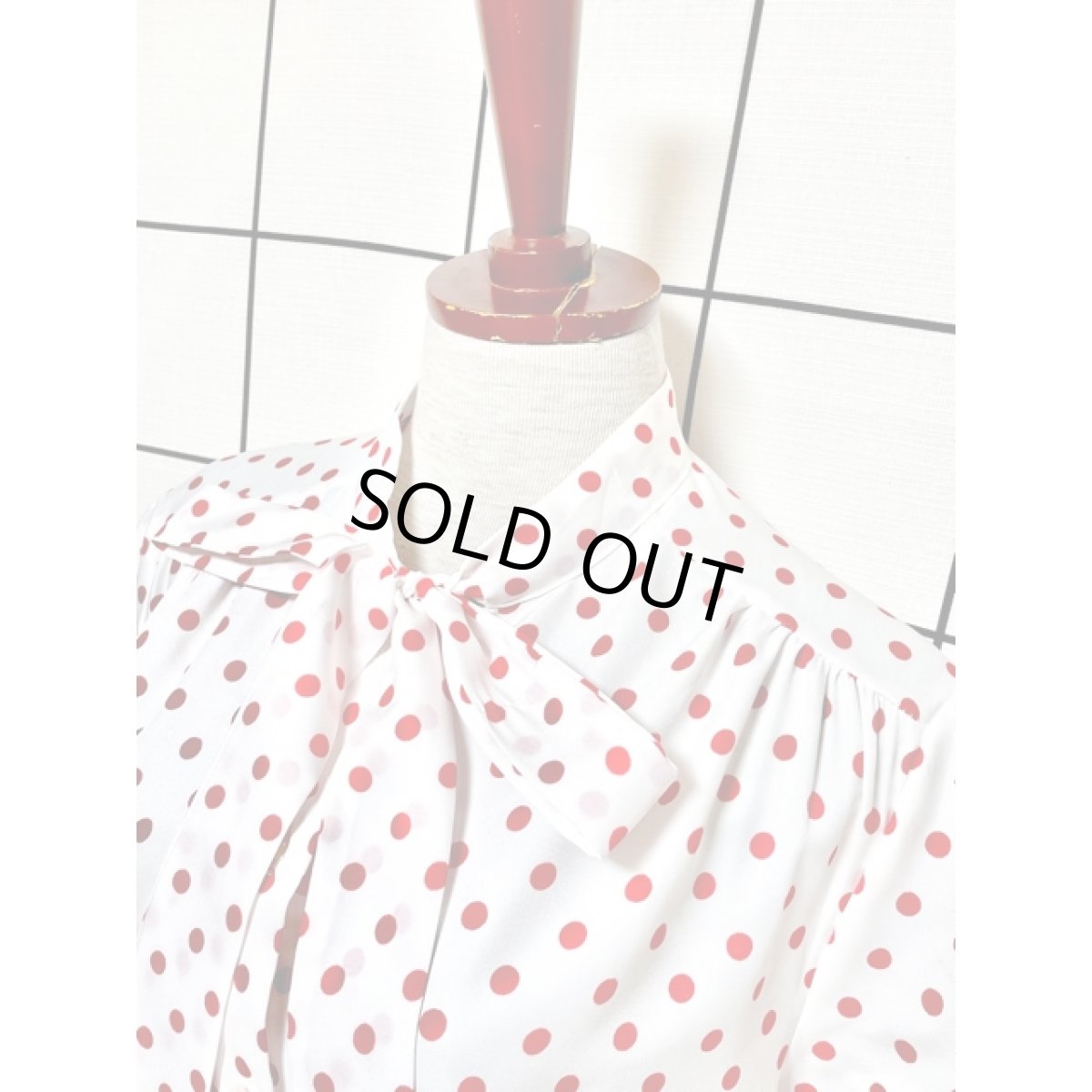 画像4: ドット リボンタイ UNIONMADE ホワイト レッド レトロ シャツ ヴィンテージブラウス (4)