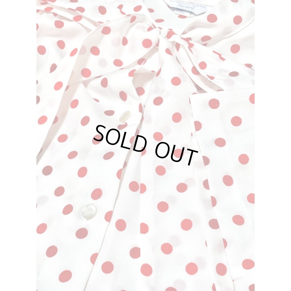 画像8: ドット リボンタイ UNIONMADE ホワイト レッド レトロ シャツ ヴィンテージブラウス (8)