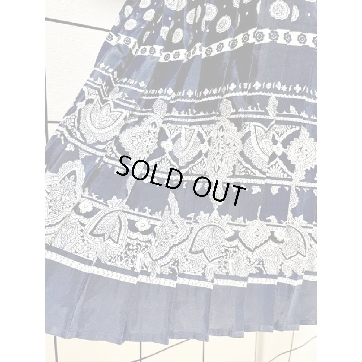 画像10: レース襟 プリーツ切り替え ドット 花柄 ネイビー レトロ アメリカ古着 ヴィンテージワンピース  (10)