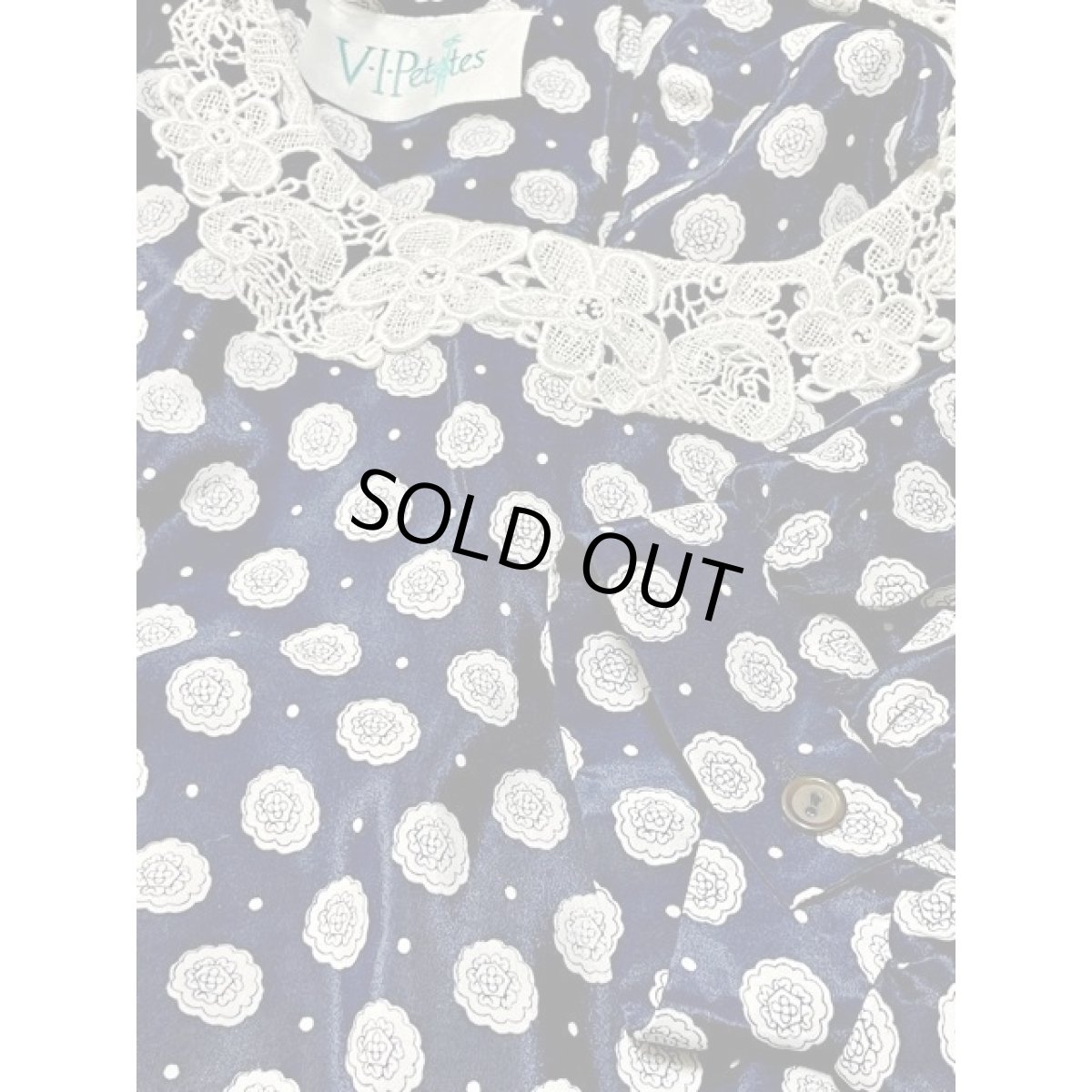 画像11: レース襟 プリーツ切り替え ドット 花柄 ネイビー レトロ アメリカ古着 ヴィンテージワンピース  (11)