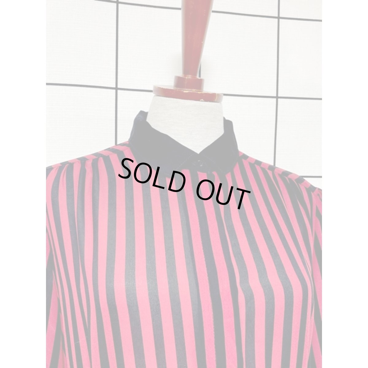 画像6: ストライプ リボン紐ベルト ウエストゴム レトロ アメリカ古着 ヴィンテージワンピース (6)