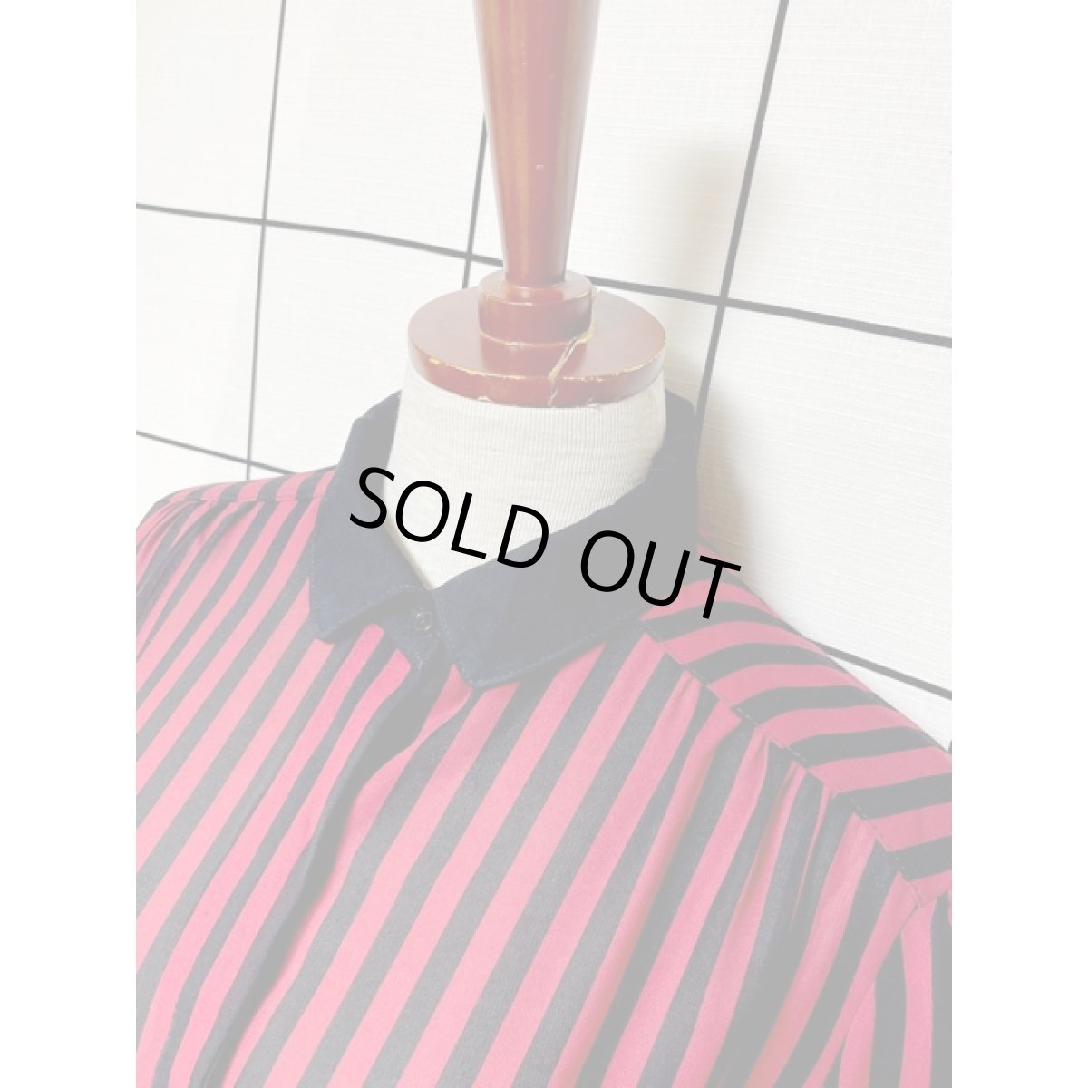 画像5: ストライプ リボン紐ベルト ウエストゴム レトロ アメリカ古着 ヴィンテージワンピース (5)