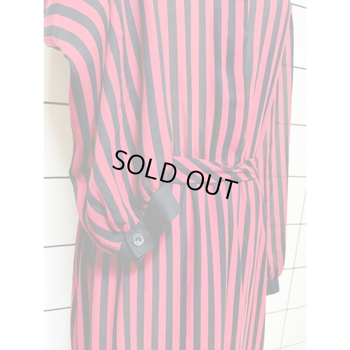 画像8: ストライプ リボン紐ベルト ウエストゴム レトロ アメリカ古着 ヴィンテージワンピース (8)