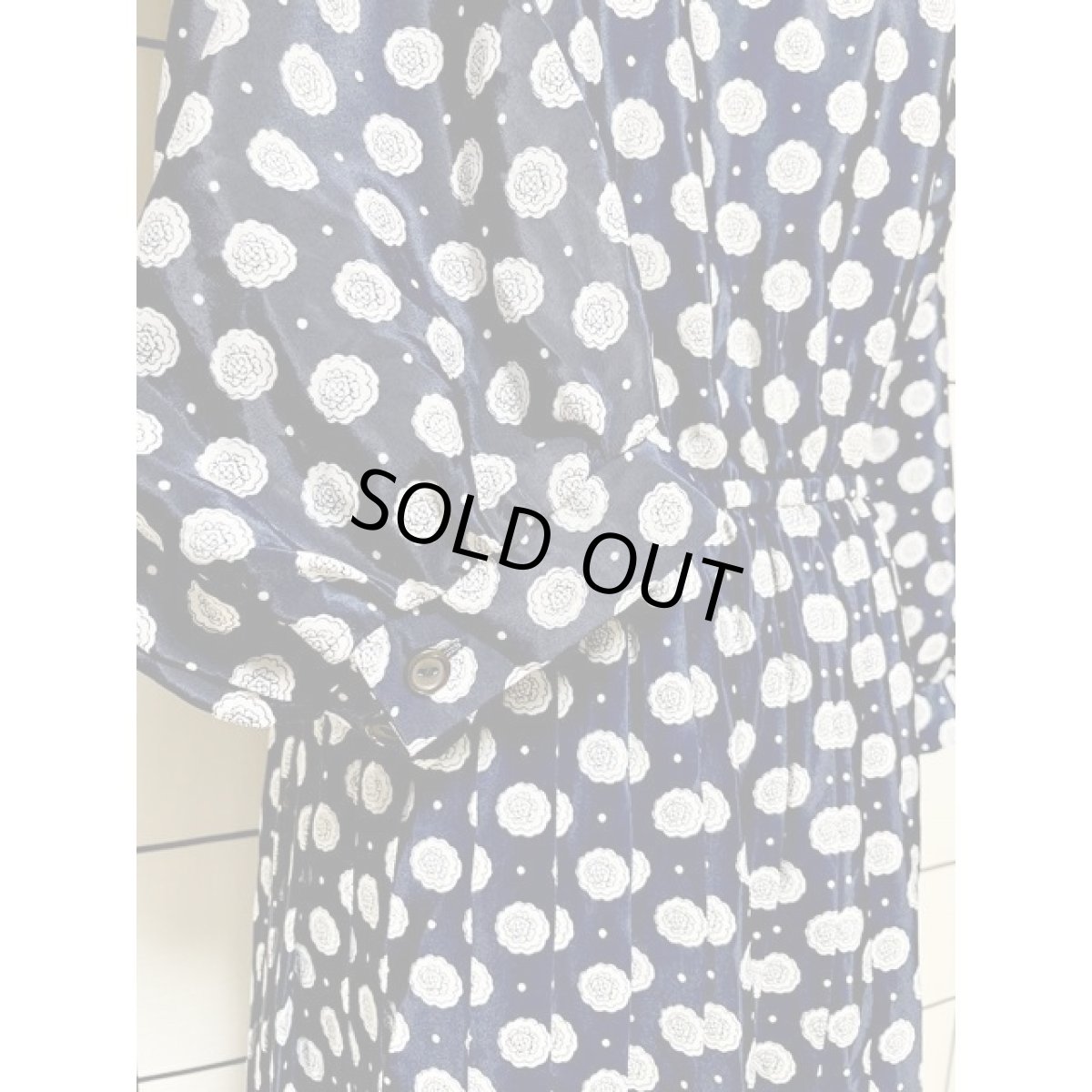 画像7: レース襟 プリーツ切り替え ドット 花柄 ネイビー レトロ アメリカ古着 ヴィンテージワンピース  (7)