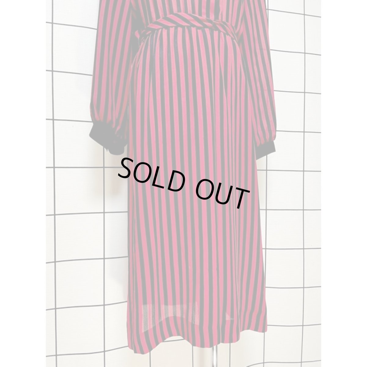 画像9: ストライプ リボン紐ベルト ウエストゴム レトロ アメリカ古着 ヴィンテージワンピース (9)