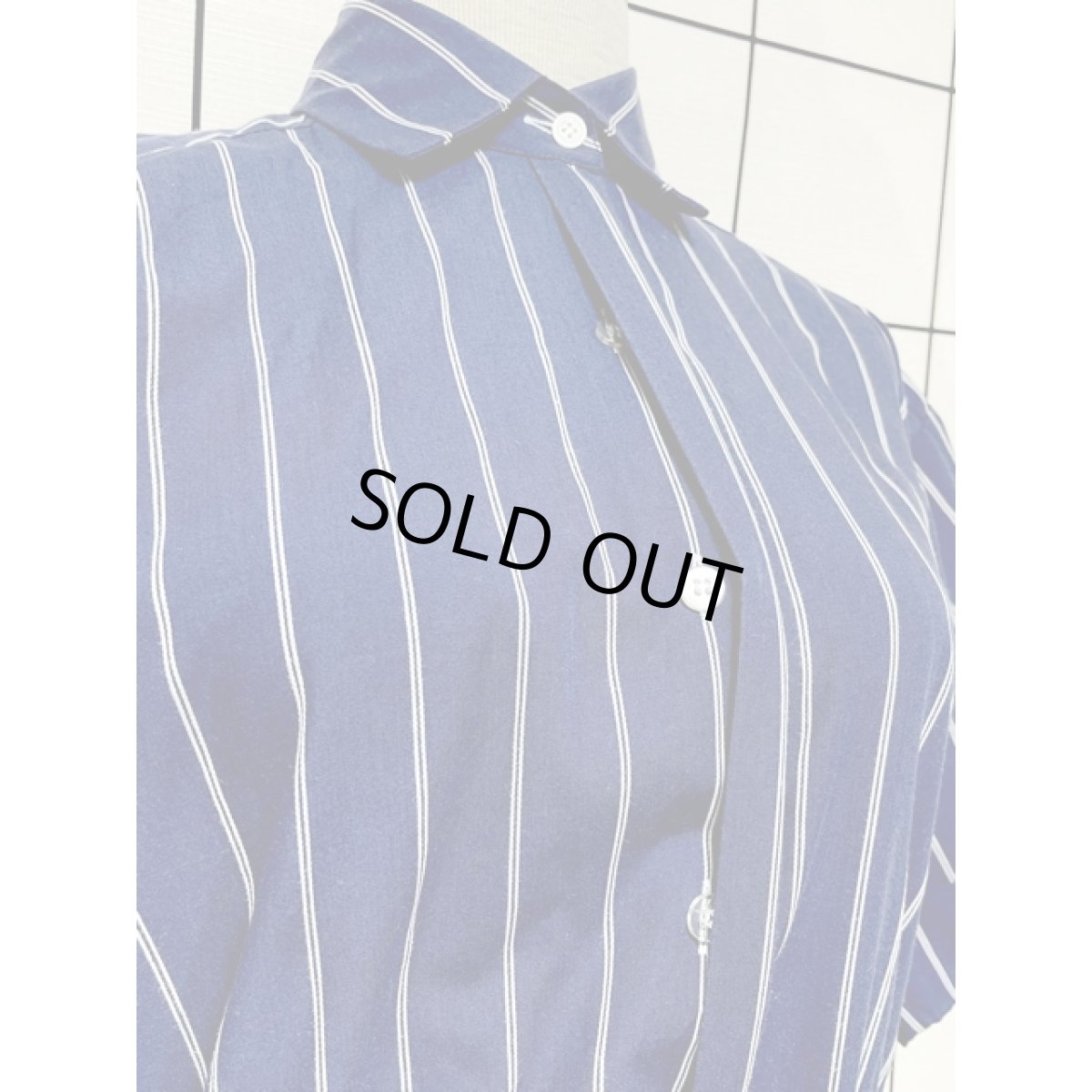 画像8: ストライプ ネイビー ウエストゴム レトロ アメリカ古着 ヴィンテージワンピース (8)