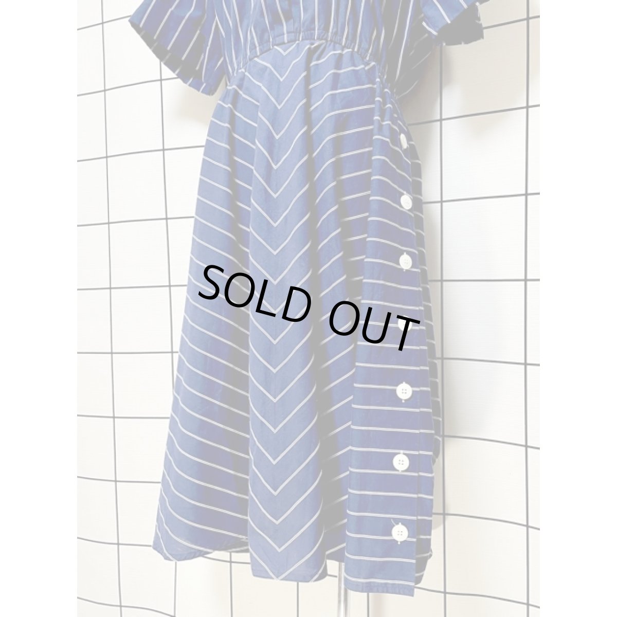 画像9: ストライプ ネイビー ウエストゴム レトロ アメリカ古着 ヴィンテージワンピース (9)