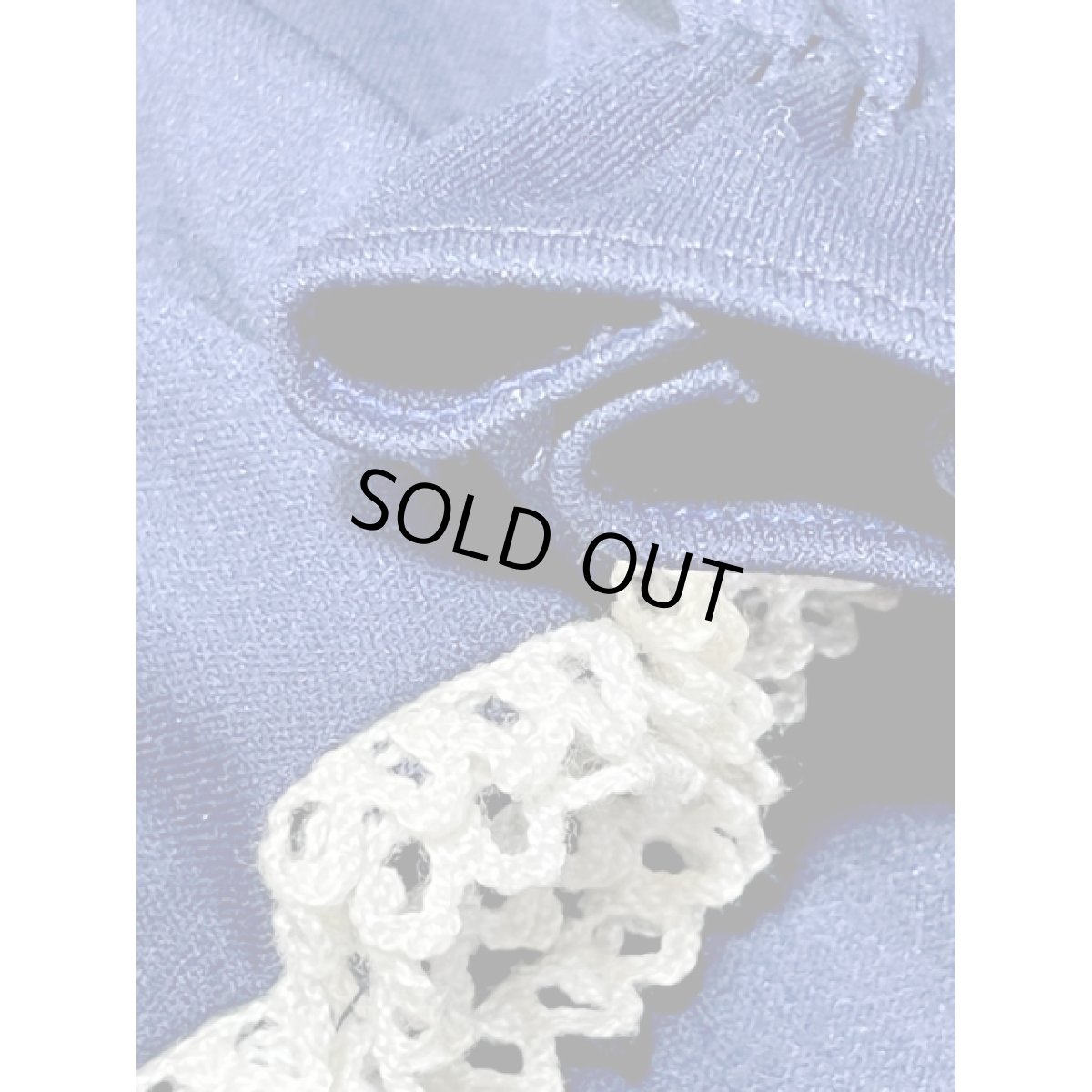 画像12: フロントフリルリボンタイ プリーツ切り替え ネイビー ウエストゴム レトロ アメリカ古着 ヴィンテージワンピース (12)