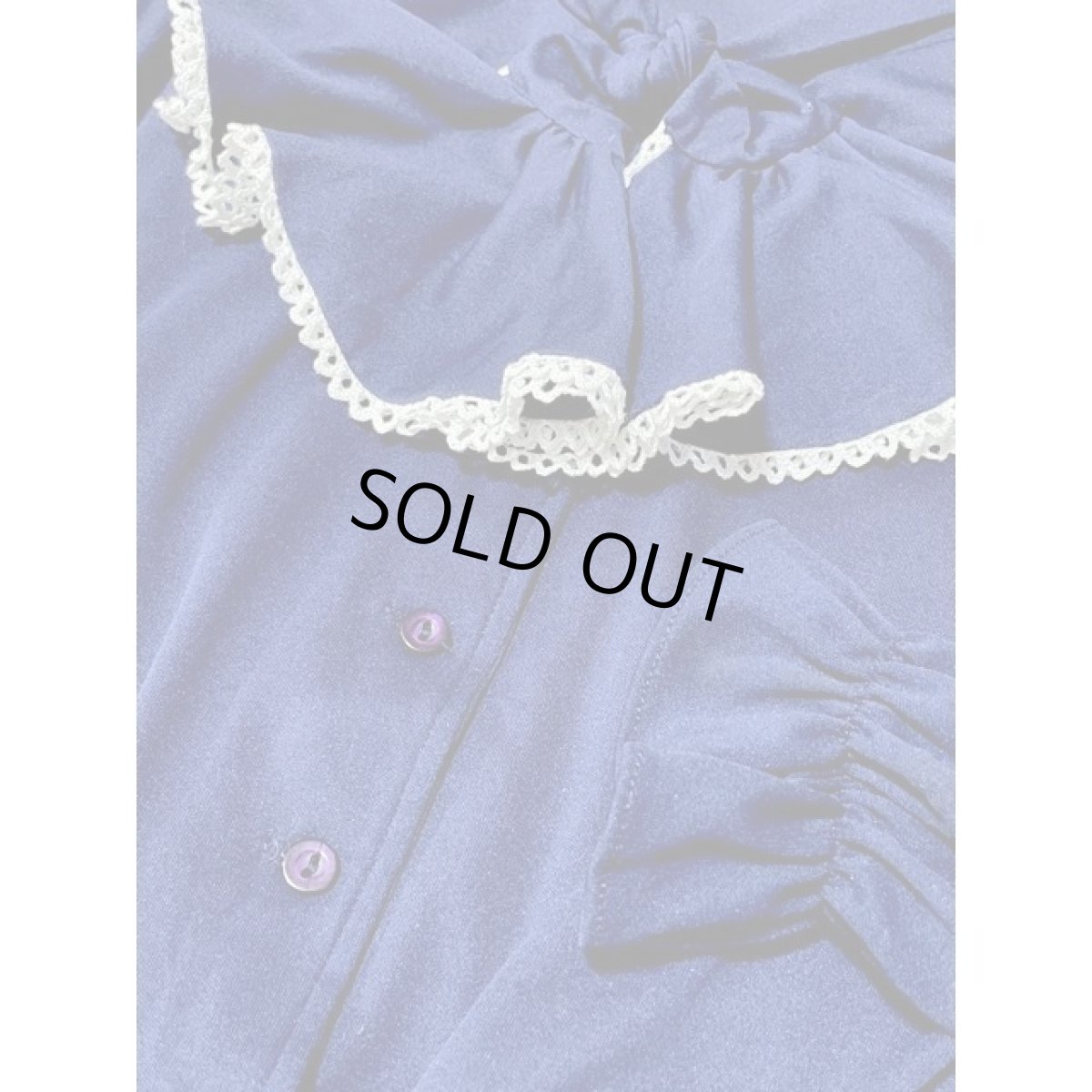 画像11: フロントフリルリボンタイ プリーツ切り替え ネイビー ウエストゴム レトロ アメリカ古着 ヴィンテージワンピース (11)