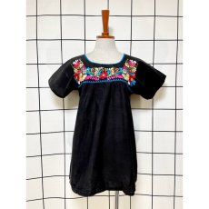 画像1: メキシカンお花刺繍 ブラック カラフルステッチ フォークロア レトロ アメリカ古着 ヴィンテージ刺繍トップス (1)