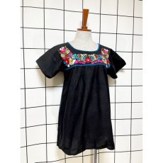 画像4: メキシカンお花刺繍 ブラック カラフルステッチ フォークロア レトロ アメリカ古着 ヴィンテージ刺繍トップス (4)