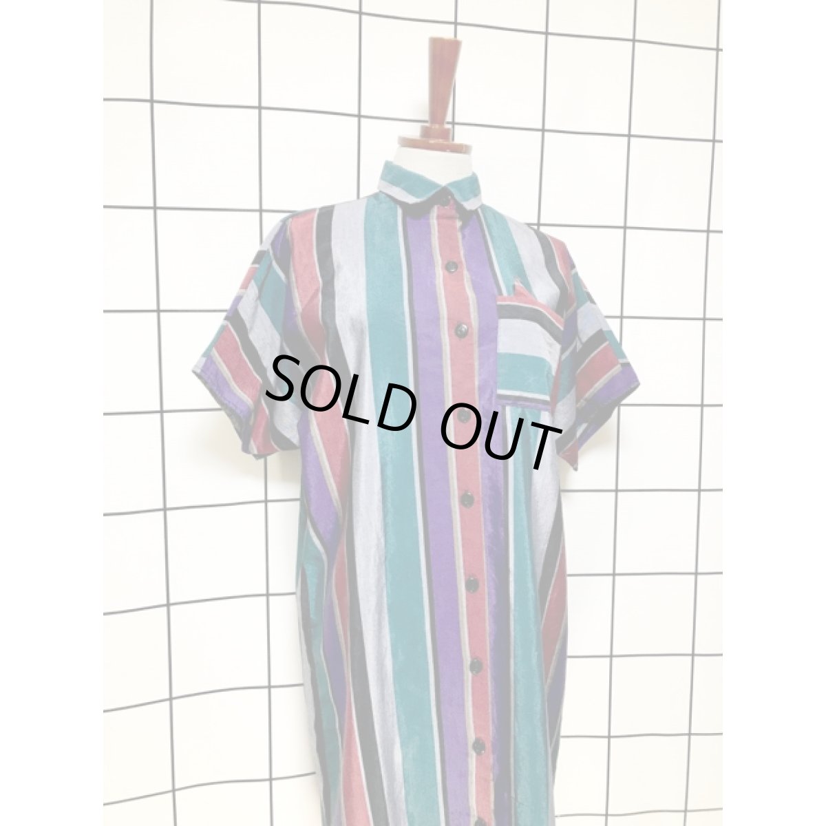 画像3: ストライプ 前開き レトロ アメリカ古着 ヴィンテージシャツワンピース (3)