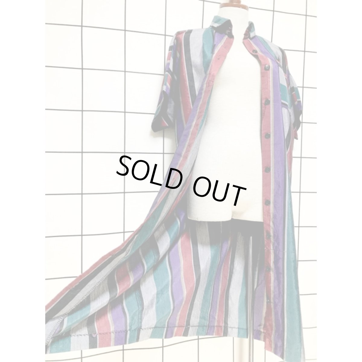 画像9: ストライプ 前開き レトロ アメリカ古着 ヴィンテージシャツワンピース (9)