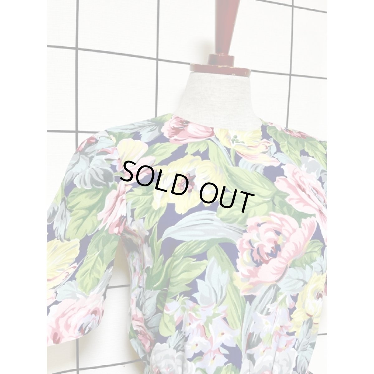 画像6: 総花柄 フロントウエストフリル プリーツ レトロ アメリカ古着 ヴィンテージワンピース (6)